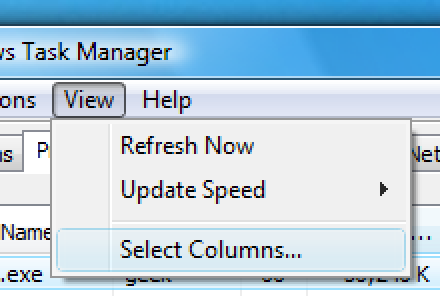 Verwenden Sie den Windows Vista Task-Manager, um den Dateinamen des ausgeführten Prozesses anzuzeigen