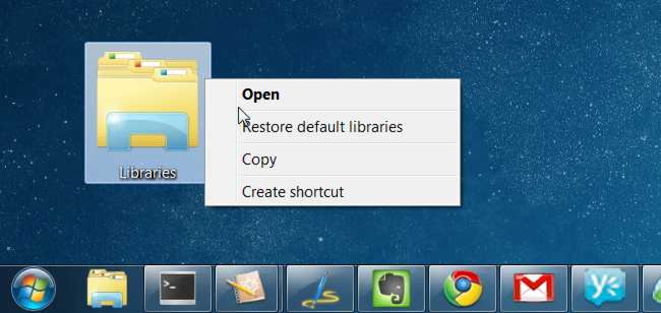 So platzieren Sie ein echtes Bibliothekssymbol auf Ihrem Windows 7-Desktop