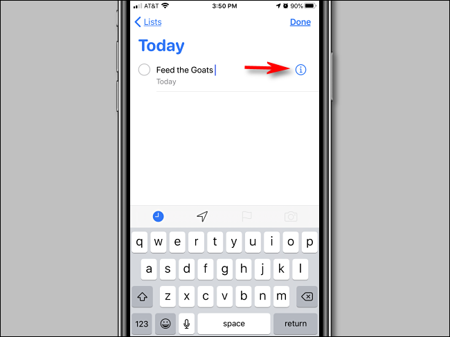 Tippen Sie in der Erinnerungs-App auf dem iPhone auf die Info-Schaltfläche