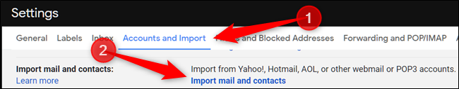 Klicken "Konten und Import," und dann klicken "Mail und Kontakte importieren."