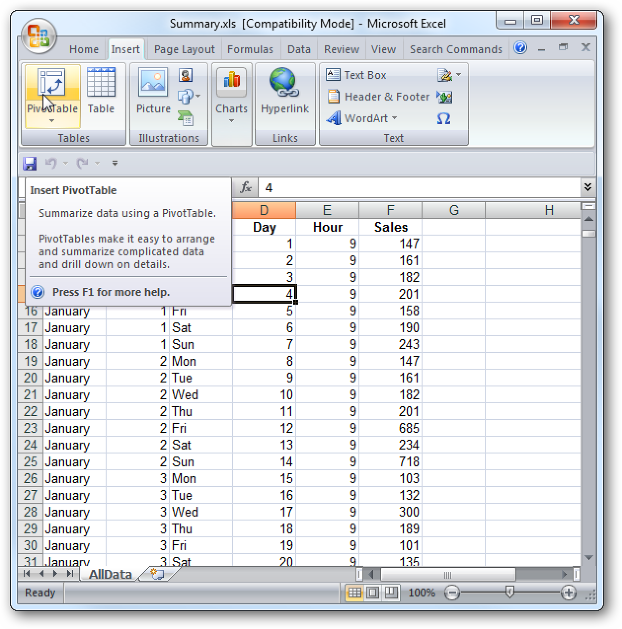 So erstellen Sie eine Pivot-Tabelle in Excel 2007