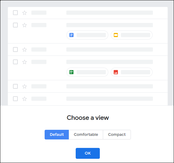 Das "Wählen Sie eine Ansicht" Menü in Google Mail.