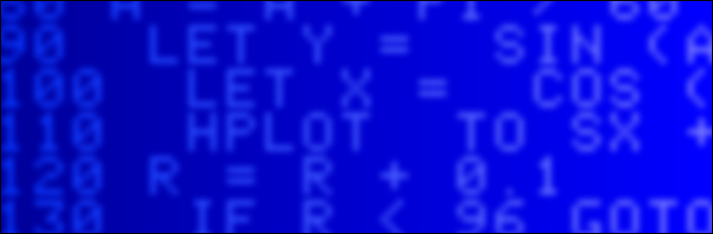 Faint lines of code on a blue background (an artist's interpretation of Applesoft BASIC).