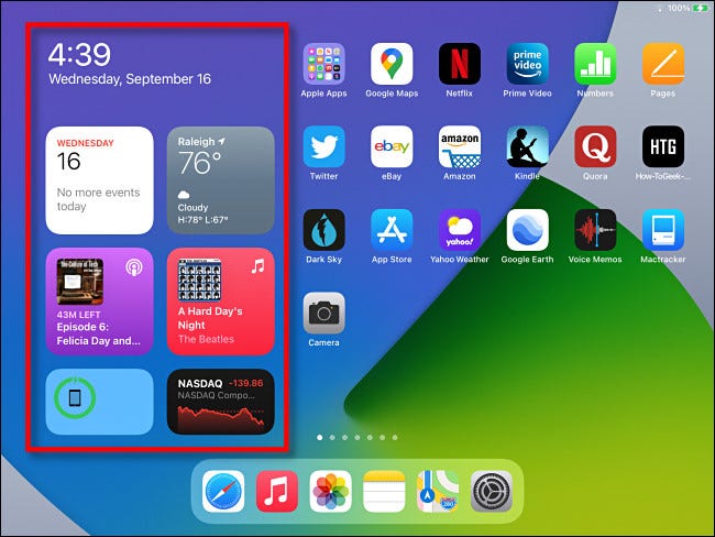 Das "Heute ansehen" Widget-Bereich auf dem iPad-Startbildschirm in iPadOS 14.