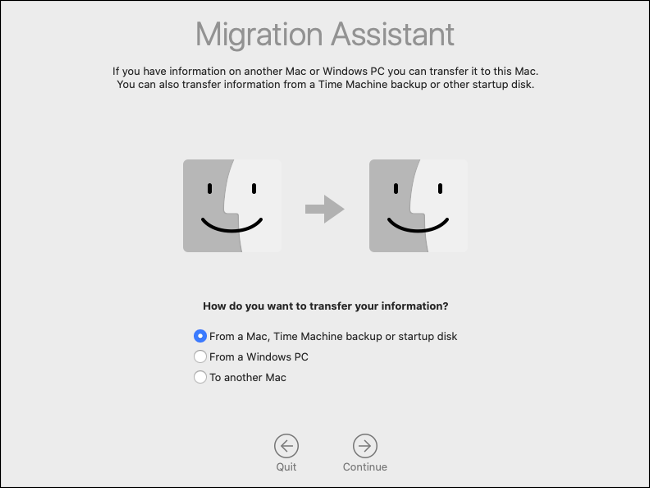 Der Bereich macOS Migration Assistant.