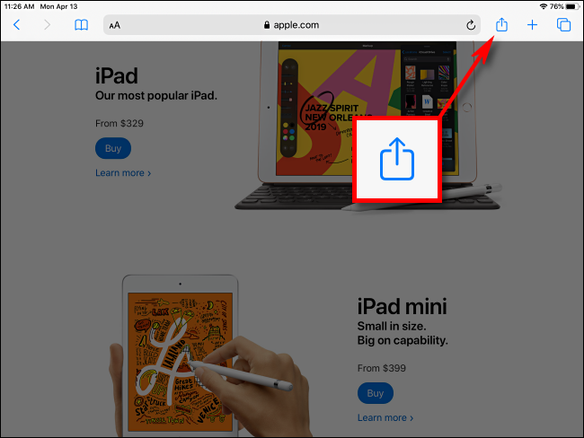 Tippen Sie in Safari auf dem iPad auf die Schaltfläche Teilen
