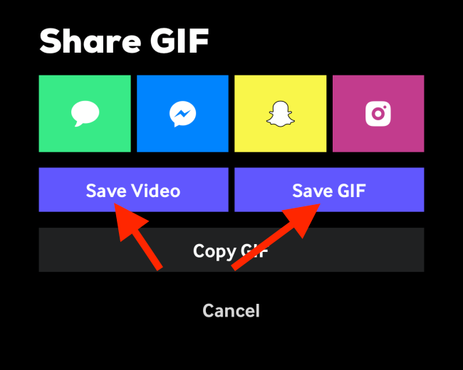 Zapfhahn "Video speichern" oder "Speichern Sie GIF.