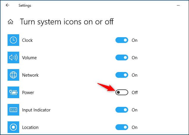 Option zum Anzeigen des Akkusymbols in der Windows 10-Taskleiste in der Einstellungen-App