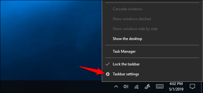 Kontextmenüoption Taskleisteneinstellungen unter Windows 10