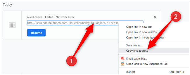 Klicken Sie mit der rechten Maustaste auf den Quell-Download-Speicherort der Datei, und klicken Sie dann auf "Link Adresse kopieren."