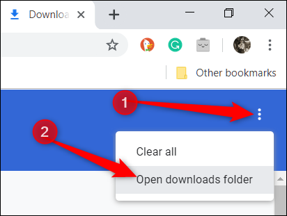 Öffnen Sie den Download-Ordner, indem Sie auf die drei Punkte klicken und dann auf klicken "Öffnen Sie den Download-Ordner."