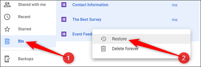 Alternativ klicken Sie auf "Behälter" Klicken Sie im linken Bereich mit der rechten Maustaste auf eine Datei, und klicken Sie dann auf "Wiederherstellen" um es auf Ihr Laufwerk zurückzugeben.