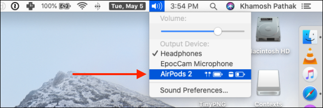 Wählen Sie Ihre AirPods über die Lautstärkeregelung