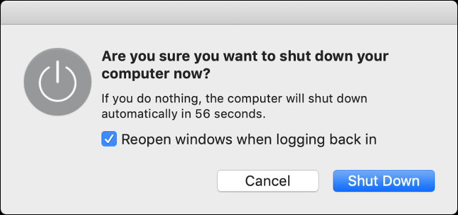 Das "Möchten Sie Ihren Computer jetzt wirklich herunterfahren?" Popup auf macOS.