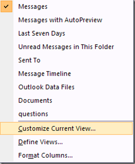 Anpassen der angezeigten Felder im Outlook-E-Mail-Listenbereich