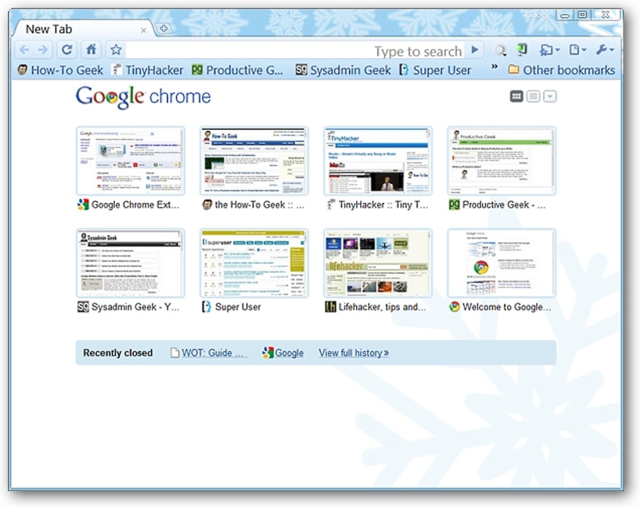 Hinzufügen einer neuen Tab-Seite im iGoogle-Stil zu Chrome