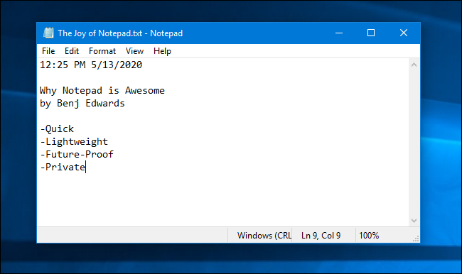Beispiel für Windows 10 Notepad