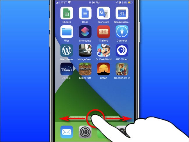 Wischen Sie mit Ihrem Finger auf Ihrem iPhone nach links und rechts, um schnell zwischen den Seiten des Startbildschirms zu wechseln.