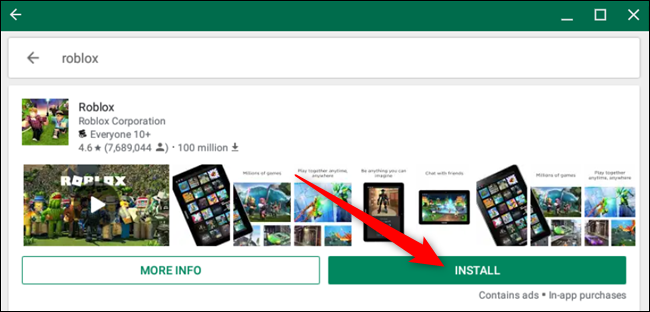 Klicke im Play Store neben der Roblox-Spiele-App auf Installieren