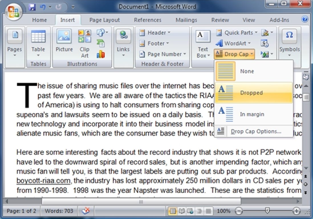 Hervorhebung von Absätzen mit Großbuchstaben in Word 2007