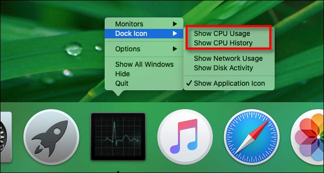 Dock-Optionen des Mac-Aktivitätsmonitors