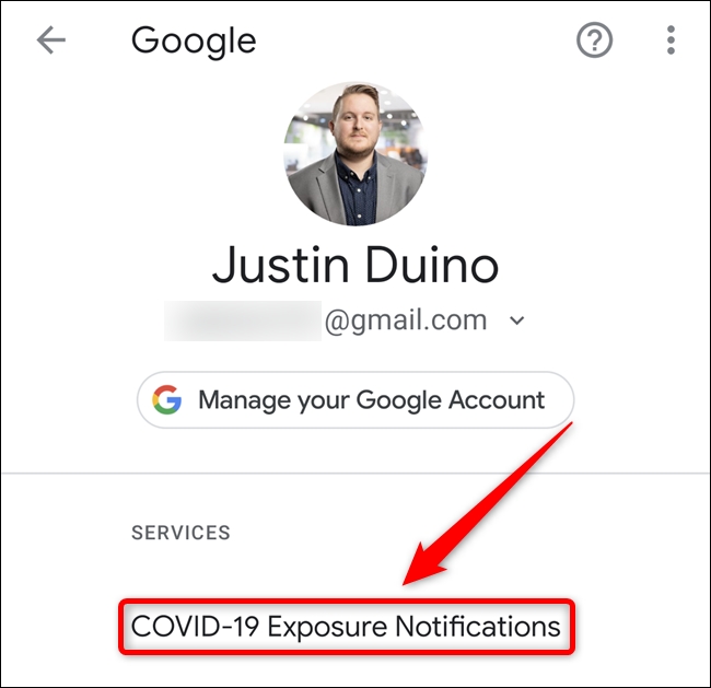 Tippen Sie auf die "COVID-19-Benachrichtigungen zur Exposition" Möglichkeit