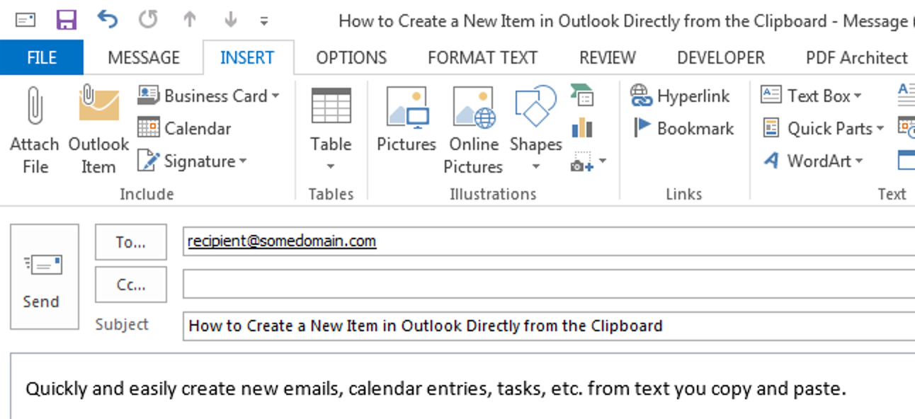 So erstellen Sie ein neues Element in Outlook direkt aus der Zwischenablage
