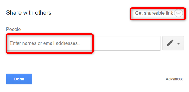 Geben Sie die E-Mail-Adressen ein, um eine E-Mail zu senden, oder klicken Sie auf Get Shareable Link, um den Link manuell zu senden