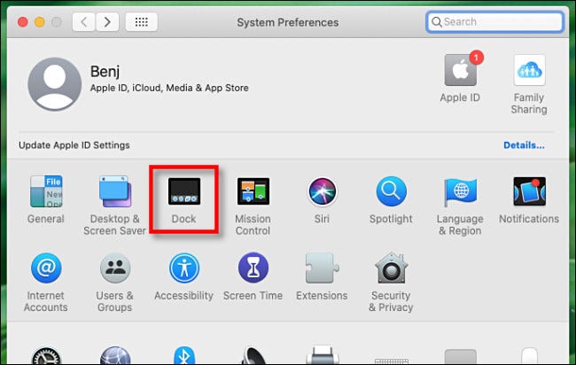 Klicken Sie in den Systemeinstellungen auf dem Mac auf "Dock."