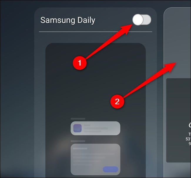 Toggle-Off "Samsung Daily" Option, und tippen Sie dann auf den Startbildschirm.