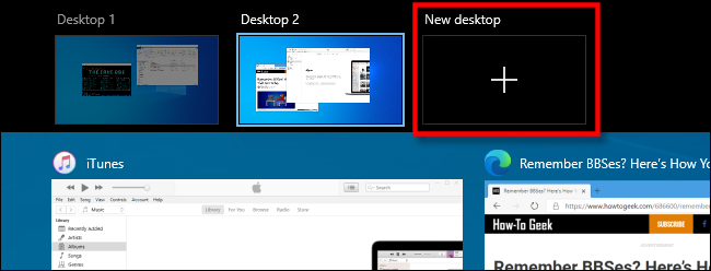 Auswählen "Neuer Desktop" in der Aufgabenansicht unter Windows 10.