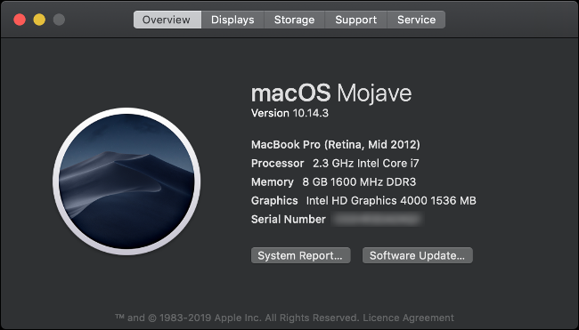 Über diesen Mac Übersicht für ein 2012 MacBook Pro.