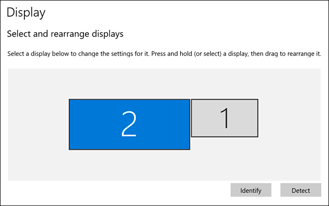 Anzeige 2 in den Windows 10-Anzeigeeinstellungen ausgewählt