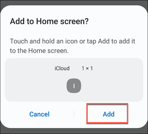 Tippen Sie auf die Schaltfläche Hinzufügen, um Ihre iCloud PWA-App zum Startbildschirm hinzuzufügen
