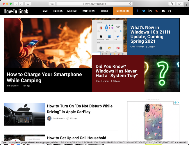 Die How-To-Geek-Homepage in Safari.