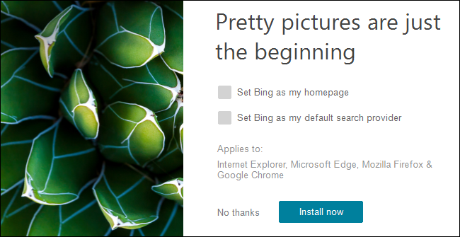Das Bing Wallpaper-Installationsprogramm unter Windows 10.