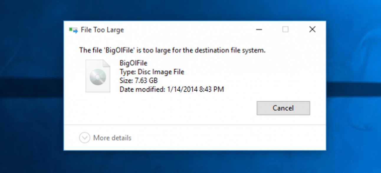Warum kann ich keine großen Dateien auf mein Flash-Laufwerk mit hoher Kapazität kopieren?