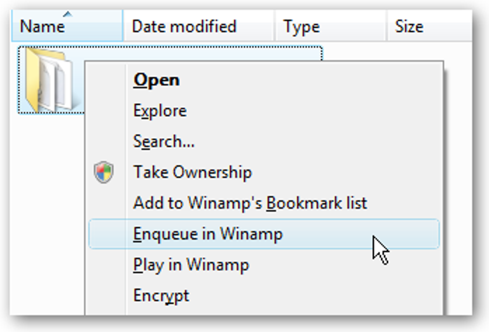 Winamp-Kontextmenüelemente von Vista entfernen
